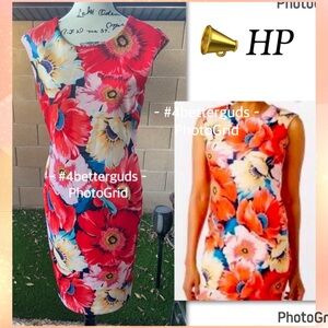 T Tahari Bold Colorful Flower Print Sheath Straight Sleeveless Dress Sz 8